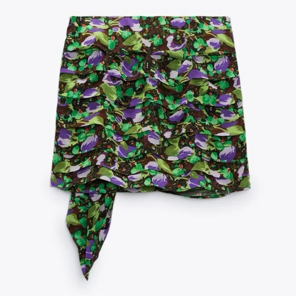 ZARA skirt Floral Mini ruffle festival party edgy bold layer colorful romantic S